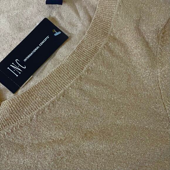 INC International Concepts Y2K metallic gold shimmer sweater NEW dead stock - Picture 8 of 9